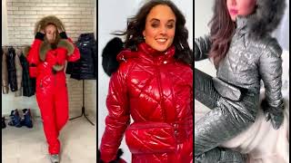 Hot women's winter ski overalls. Горячие женские зимние горнолыжные комбинезоны. Red Ski Suits