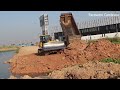 Full Video Connecting Road Project Crossed Water By The Large Bulldozer And 12 Wheeler Dump Truck