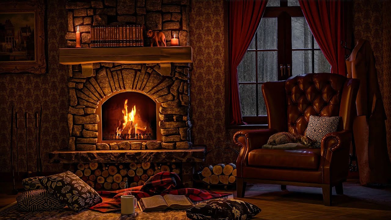 Rain And Fireplace Sounds At Night 8 Hours For Sleeping Reading