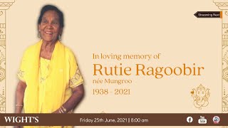 The funeral service of Rutie Ragoobir née Mungroo