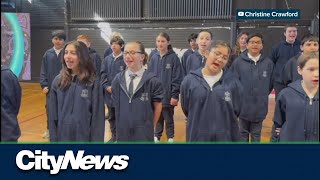 Montreal's Carlyle Elementary Grade 6 students sing for peace