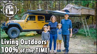 Family lives full time in a JEEP overlander w/ lux camp gear