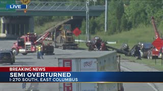 Driver dead after tanker overturns on I-270 near I-670 on northeast side