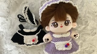 20cm 솜인형 메이드복 만들기 , 머리장식 & 앞치마 /  코바늘 인형 메이드복 / crochet doll maid dress