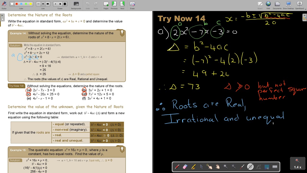 1 14 Discriminant And Nature Of The Roots Of Quadratic Equations Part 1 ...