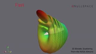 Nullspace EM Simulation of 3D Bistatic Scattering from the NASA Almond