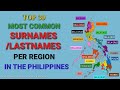 TOP 30 MOST COMMON SURNAMES/LASTNAMES  PER REGION IN THE PHILIPPINES