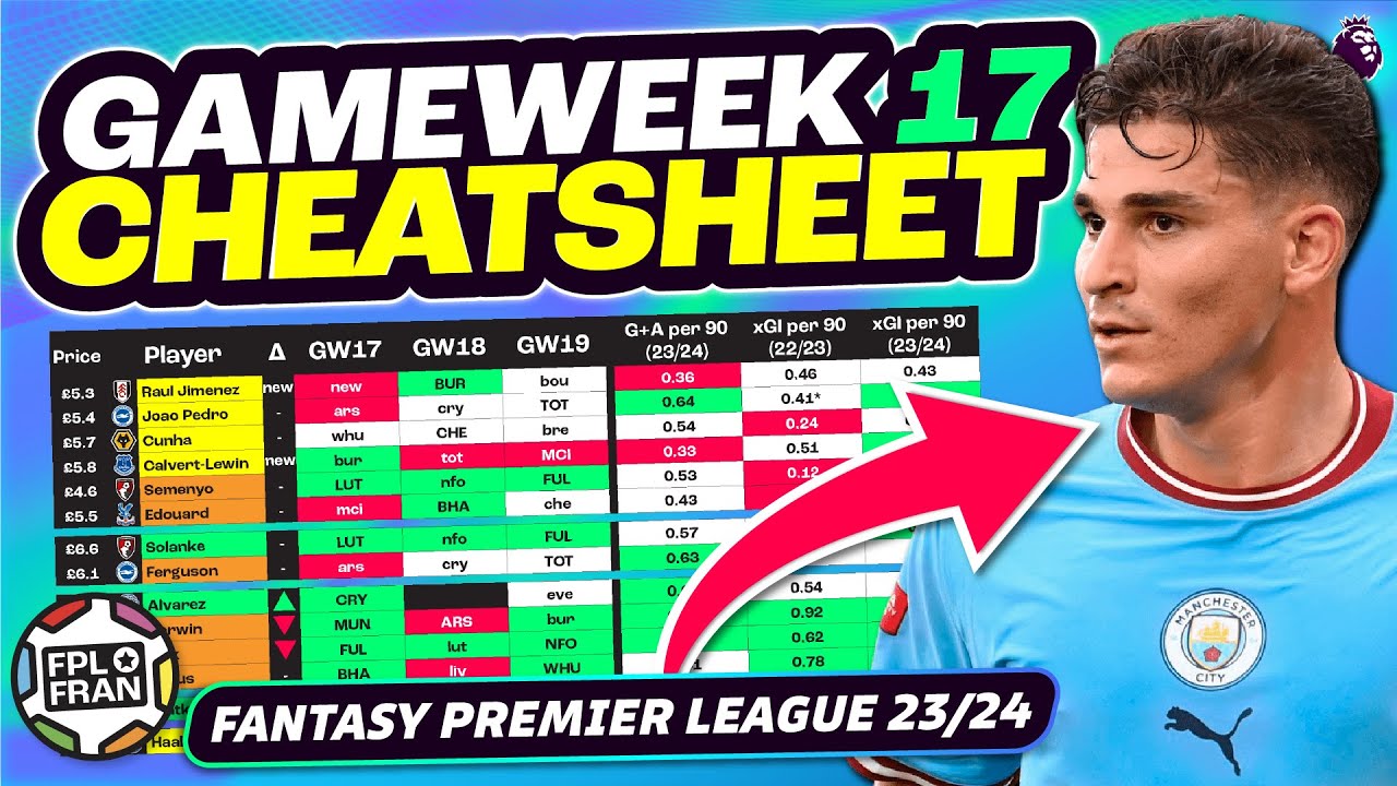 FPL GW17 CHEATSHEET & Transfer Tips | Fantasy Premier League 2023/24 ...