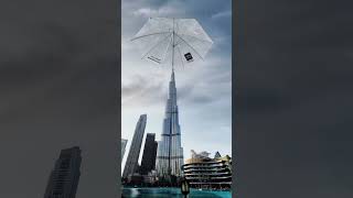 Giant umbrella covers Burj Khalifa! Rain in Dubai