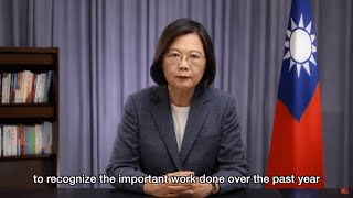 President Tsai Ing-wen delivers pre-recorded opening remarks at the “2022 Taiwan Forum in London”