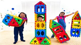 Jannie Emma & Eric Build a Rocket from Toy Blocks | Kids Learn about Recycling and Sharing