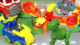 Paw Patrol Mighty Pups Flip and Fly Jet Vehicles Marshall and Chase Save Rex from Toy Story!