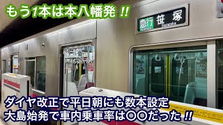 【ダイヤ改正で設定された都営新宿線の平日朝の急行電車に乗車して来た ‼︎ 】京王9000系9745F（10次車 • 10両編成）【87K】大島始発 急行 笹   塚 行 , 車内の乗車率は〇〇だった