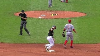 CIN@PIT: Mesoraco fields a bunt and fires to second