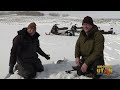 ice fishing for rainbow trout on snowmobiles