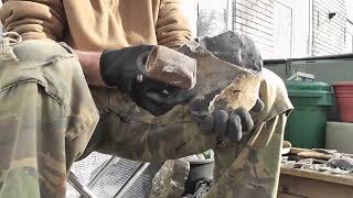 knapping some English flint into a large thin biface