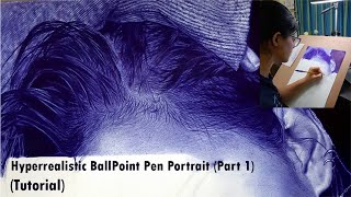 How to draw Hyper Realistic Wet Hair using Ballpoint Pen (Part 1)