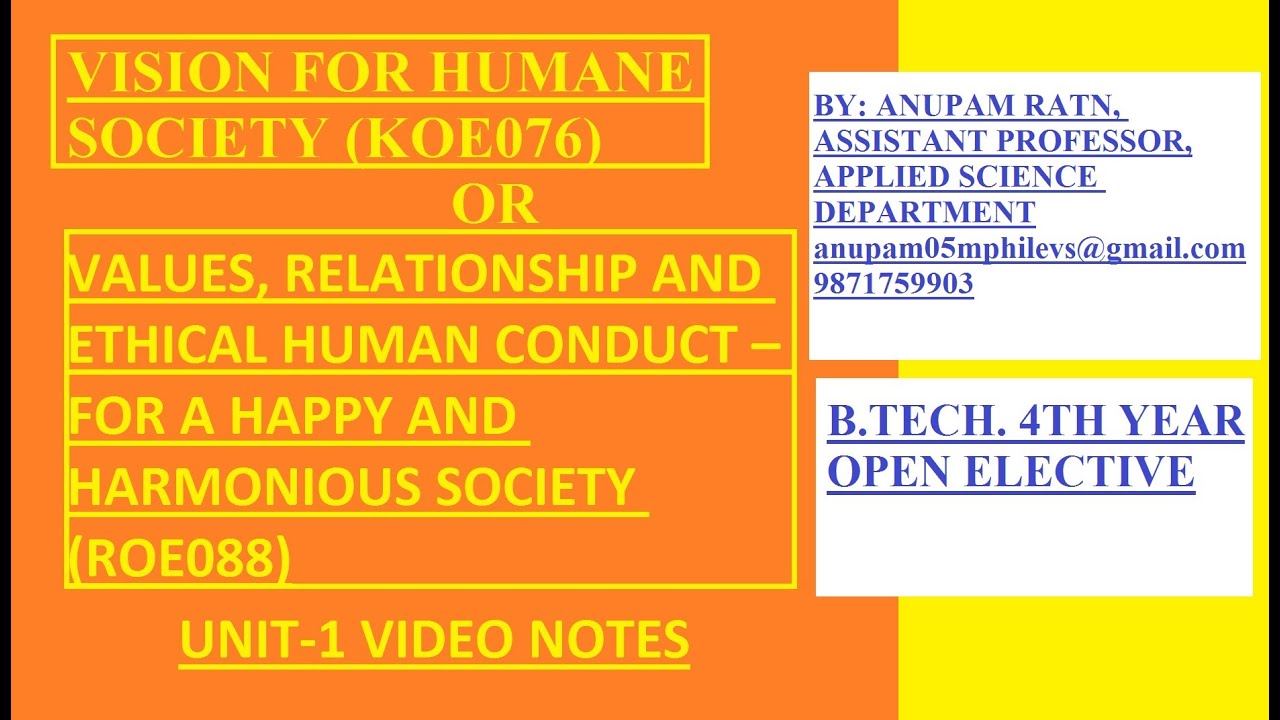 VISION FOR HUMANE SOCIETY KOE076 UNIT-1 VIDEO NOTES - YouTube