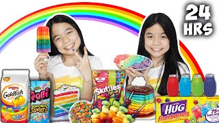 We Only Ate RAINBOW FOOD For 24 HOURS Challenge!