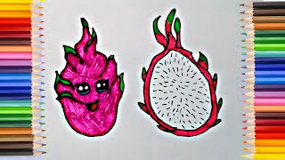 Mengambar dan mewarnai  buah naga - how to draw dragon fruit