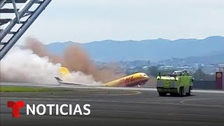 Graban el instante en que un avión de DHL se parte en dos | Noticias Telemundo