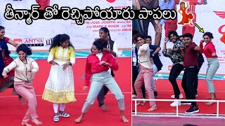 Pushpaka Vimanam Heroines Saranya & Saanve Megghana Mass TheenMaar Dance At Guntur ENG College