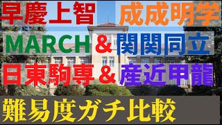 早慶上智/MARCH/関関同立/成成明学/日東駒専/産近甲龍、レベルや序列を比較