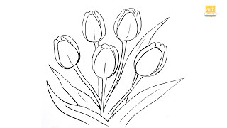 How to draw Tulip Flowers Drawing II Tulip Flowers drawing II part 01 II #artjanag
