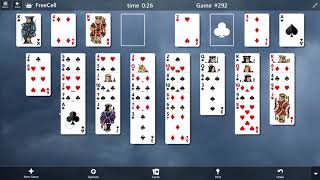 FreeCell Game #292 SOLVED Microsoft Solitaire Collection