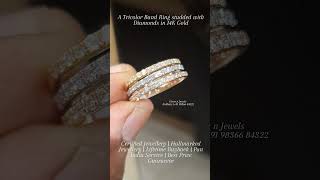 Tricolour Band Ring | 18K Gold Ring Studded with Diamonds | Diamond Ring | gems n jewels