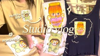 paint shirts with me! monchhichi ♡ ‧₊˚  ✧ studio vlog vol 4