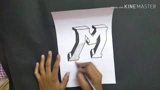 3D Trick art on paper , Letter M with  pencil ✏️