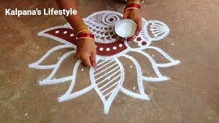 Puratasi Madham Special Sangu Lotus Kollam Easy Rangoli design pandaga muggulu beautiful Rangoli