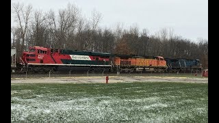 Blue Engine, BNSF 5007, \u0026 Ferromex 4642 heading east out of Canton, OH - 2018-11-29.