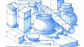 Draw a box : A garden 12... objects... in a multi point perspective.. monochrome. #shorts