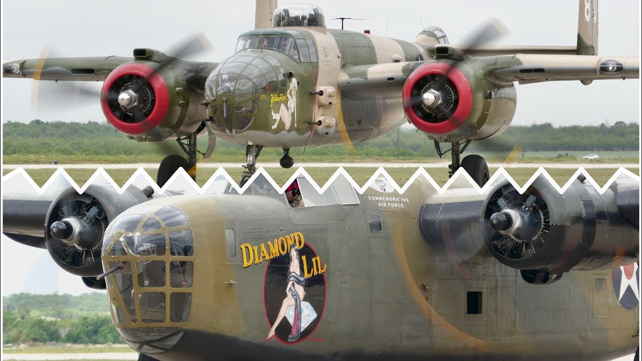 (4K) Dyess Airshow 2023: B-24 "Diamond Lil" & B-25 "Yellow Rose"! - YouTube