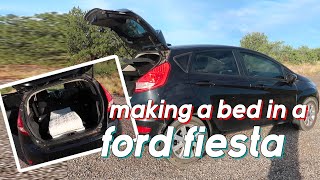 Sleeping in a Ford Fiesta - a comfortable bed even for tall people!