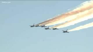 Air Force Thunderbirds practice flyover at Mercedes Benz Stadium days before Super Bowl