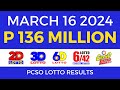 Lotto Result March 16 2024 9pm PCSO