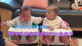 【男女ふたごの赤ちゃん】生後７ヶ月・父ちゃんとお留守番！～失敗編～【育児Vlog】The babies cried because the meal was too late.