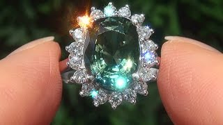 GIA Certified UNHEATED Natural VVS Blue Green Sapphire Diamond 14k White Gold Ring - C521