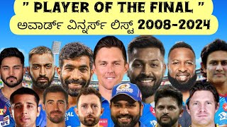 ipl player of the final award winner's list in kannada 2008 to 2024 / ಪ್ಲೇಯರ್ ಆಫ್ ದಿ ಫೈನಲ್ ಅವಾರ್ಡ್