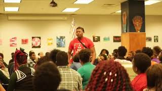 Devantae Butler speaks to Urban Pathways Charter School