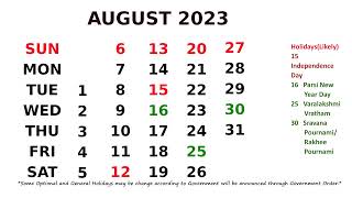 August Calendar 2023