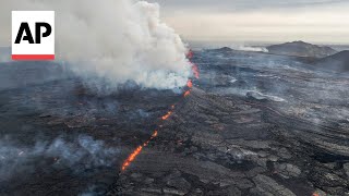 WATCH: Drone footage shows Iceland volcano spewing red lava