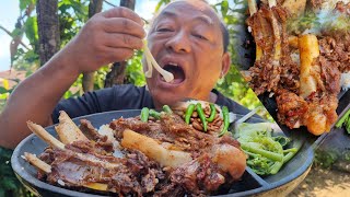 Spicy pork bones with squash leaves | Naga Style | Naga Mukbang @khipsvlog3739