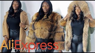 TRYING OUT FUR COATS FROM ALIEXPRESS - BADDIE ON A BUDGET! | WINTER COAT TRY ON HAUL| AMINACOCOA