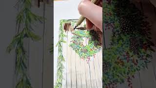 Drawing in pen and marker: Evergreen wreath. #shorts #procressvideo #markerart #markers #drawing