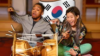 My Fiancée Teaches Me How To Play The Korean Drum | SLICE n RICE 🍕🍚