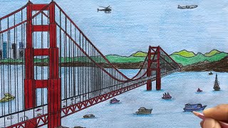 How to Draw a Suspension Bridge in 1-Point Perspective Step by Steps